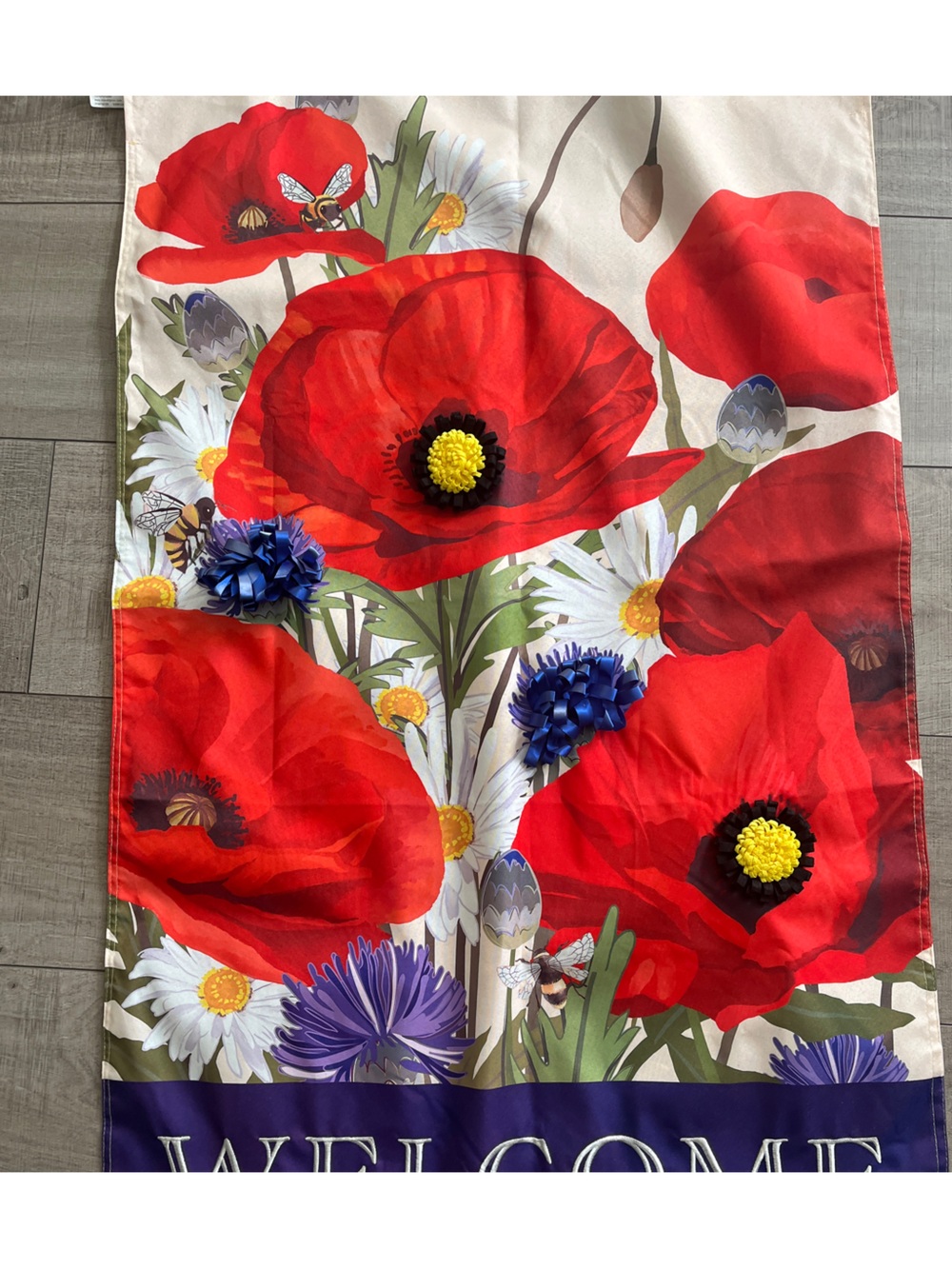 3d Poppies Welcome Banner 2 Sided Decorative House Flag